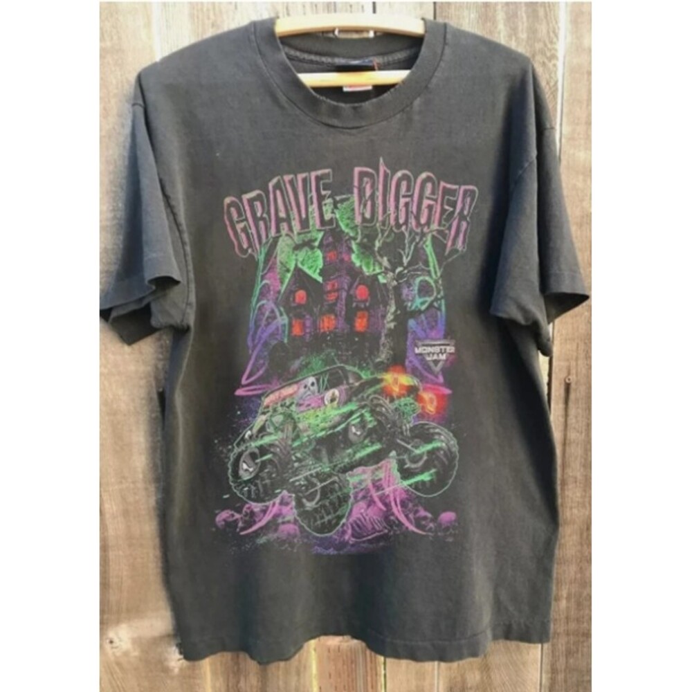 Vintage Grave Digger Monster Jam Tee Retro Horror Truck Y2K Streetwear Shirt